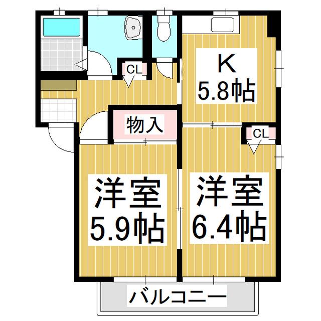 三輪ハウス(2K/2階)の間取り写真