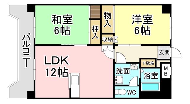 アヴィニール金田II(2LDK/3階)の間取り写真