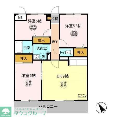 ローズウッド(3DK/3階)の間取り写真