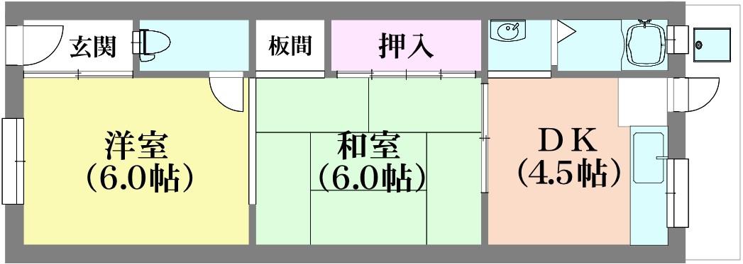 BLANCUBE西山(2DK/1階)の間取り写真