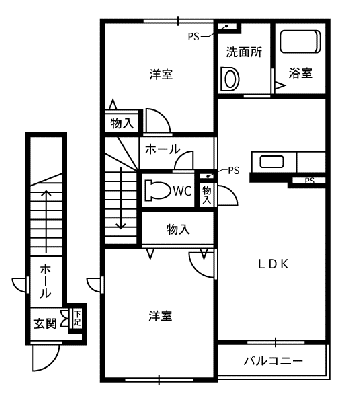 シャーメゾン舟津 KU(2LDK/2階)の間取り写真