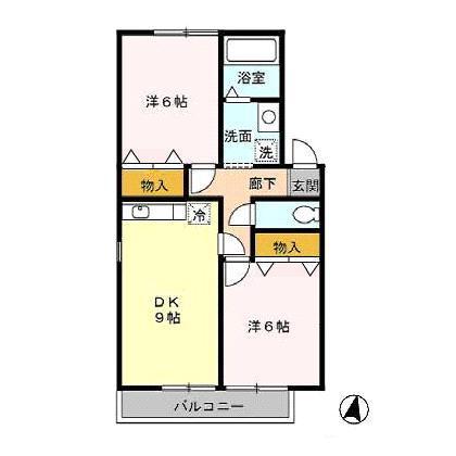 リブェールC(2DK/2階)の間取り写真