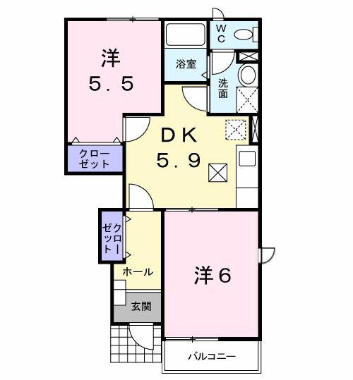 アムールコスモ(2DK/1階)の間取り写真