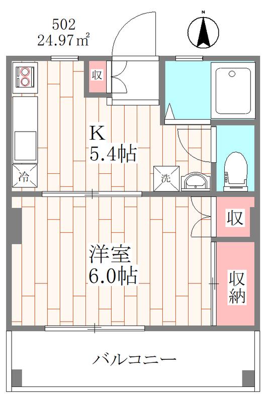 ソレイユ相模原(1K/5階)の間取り写真