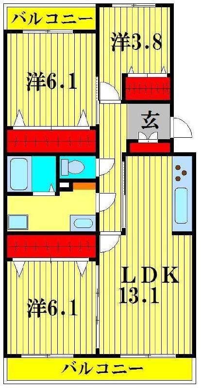テレパレス柏てるて 南街区 3号棟(3LDK/2階)の間取り写真