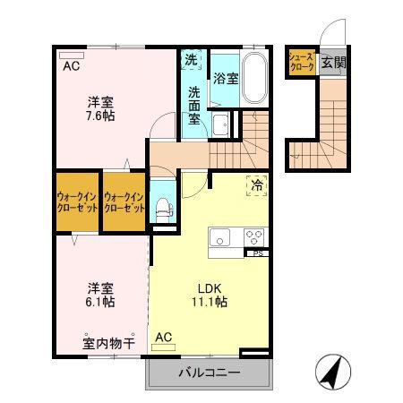 グラネージュ(2LDK/2階)の間取り写真
