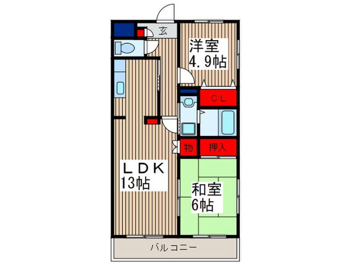 エクセルシア(2LDK/1階)の間取り写真