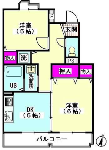 エリゼ伍番館(2DK/2階)の間取り写真