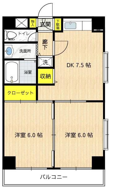 パレスときわ(2DK/4階)の間取り写真