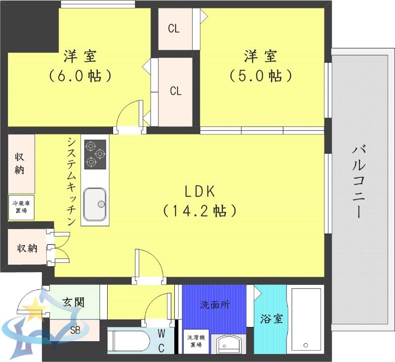 エクレール(2LDK/13階)の間取り写真