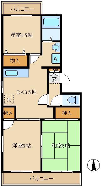 ロックハンプトン(3DK/1階)の間取り写真