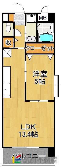 OSANPO上津(1LDK/4階)の間取り写真