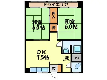 ピアズマンション(2DK/3階)の間取り写真