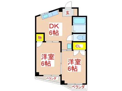 ハートビル(2DK/4階)の間取り写真