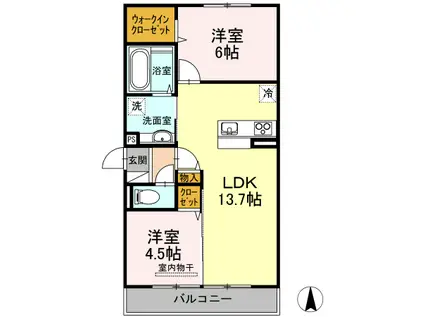 エクシード田中 B棟(2LDK/2階)の間取り写真