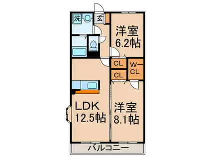 シャンポール新城弐番館(2LDK/4階)の間取り写真