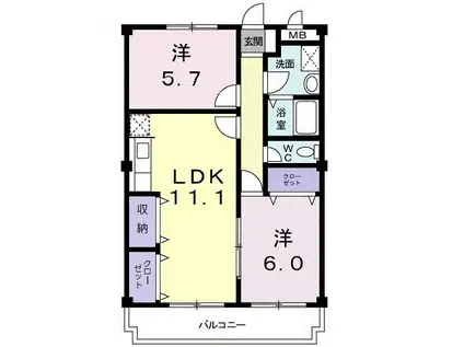 エトワール北矢三(2LDK/4階)の間取り写真