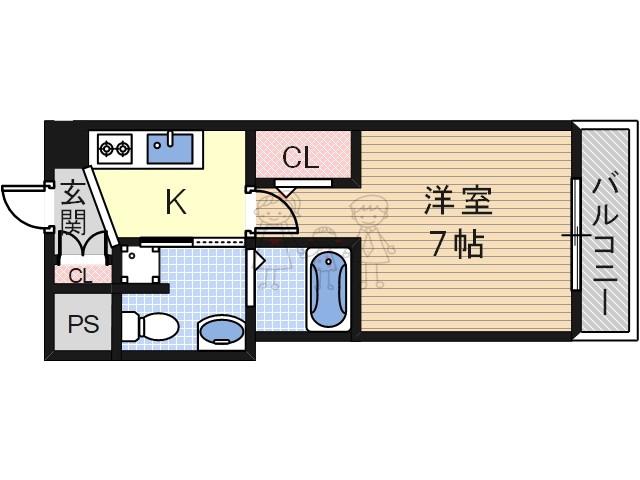 ラシーヌ天王寺町南(1K/3階)の間取り写真