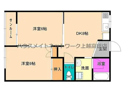 バームハイツ(2DK/2階)の間取り写真