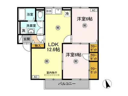 ディアコート A棟(2LDK/2階)の間取り写真