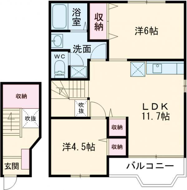カーサ・ル・シェロ(2LDK/2階)の間取り写真