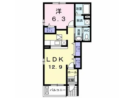 アヴニール XIII(1LDK/1階)の間取り写真