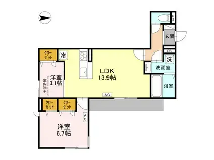 D-ROOM東花園(2LDK/3階)の間取り写真