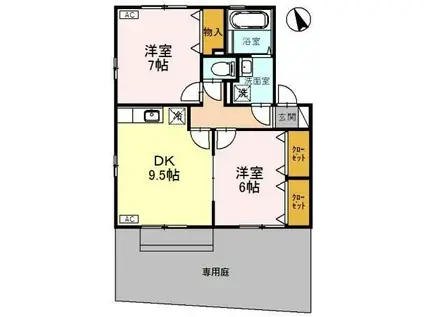 ウィルモアF(2DK/1階)の間取り写真