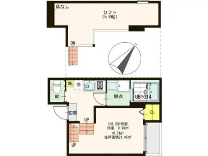 ハーモニーテラス八乙女(1K/2階)の間取り写真