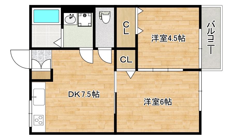 旭第1マンション(2DK/2階)の間取り写真