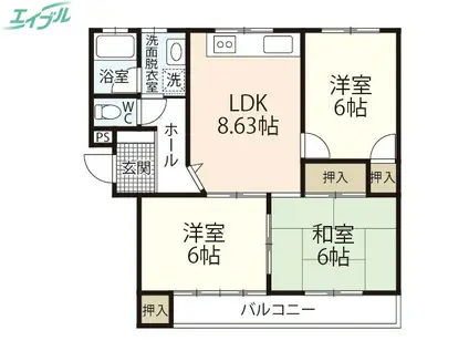 オークI(3LDK/2階)の間取り写真