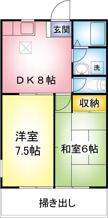 ソレイル城山(2DK/1階)の間取り写真
