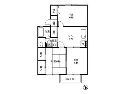 レジデンス95 D棟(3DK/2階)の間取り写真