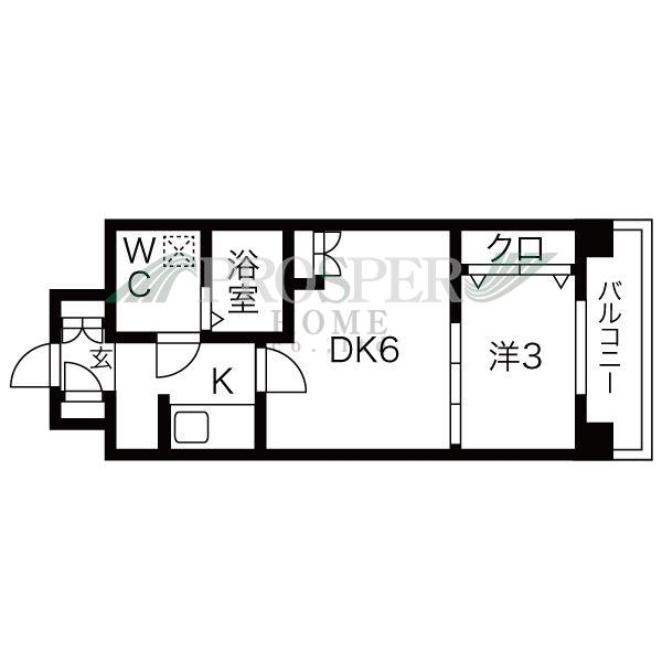 セレニテオズ北巽(1DK/2階)の間取り写真