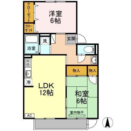 グリーンコーポ板谷 C棟(2LDK/1階)の間取り写真