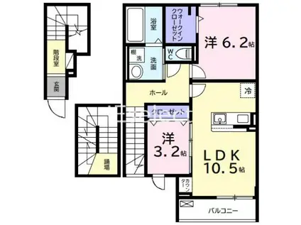 デルーナI(2LDK/3階)の間取り写真