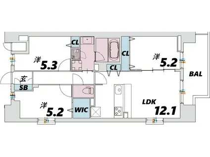 スプランディッド大阪NAMBA LINE旧スプランディッドXIイレ(2SLDK/3階)の間取り写真