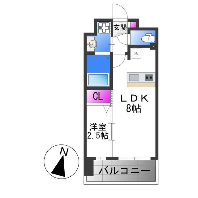 LUXE玉造南(1LDK/13階)の間取り写真