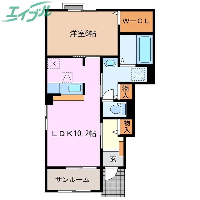 スクエア日永西II(1LDK/1階)の間取り写真