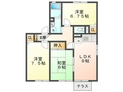 サンガーデン南四日市 A(3DK/1階)の間取り写真