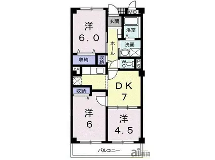 エレガンテアルバ(3DK/3階)の間取り写真