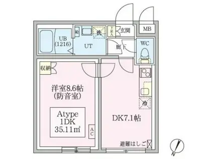 スカイラシクラス田園調布本町(1DK/2階)の間取り写真