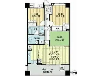 グランフォート用賀(3LDK/3階)の間取り写真