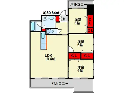 フェルト1021(3LDK/5階)の間取り写真