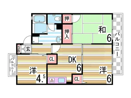 グランディール福田(3DK/1階)の間取り写真