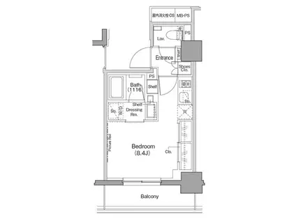 ザ・パークハビオ西横浜(ワンルーム/8階)の間取り写真