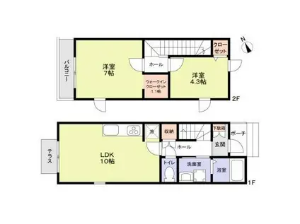 エムキース国領AB(2LDK/1階)の間取り写真