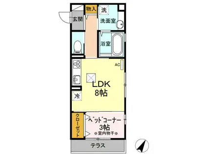 リヴェール上星川(1LDK/1階)の間取り写真