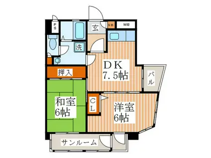 ミルキーウェイ(2DK/4階)の間取り写真