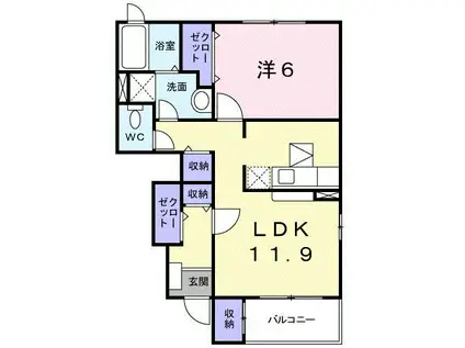 トパ-ズC(1LDK/1階)の間取り写真